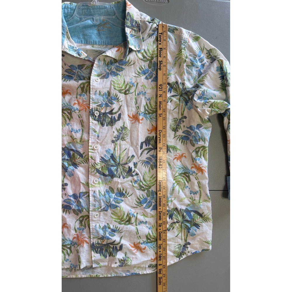 Paradise Collection Mens XXL Tropical Palm Linen Blend Button Down Shirt White - Picture 6 of 9